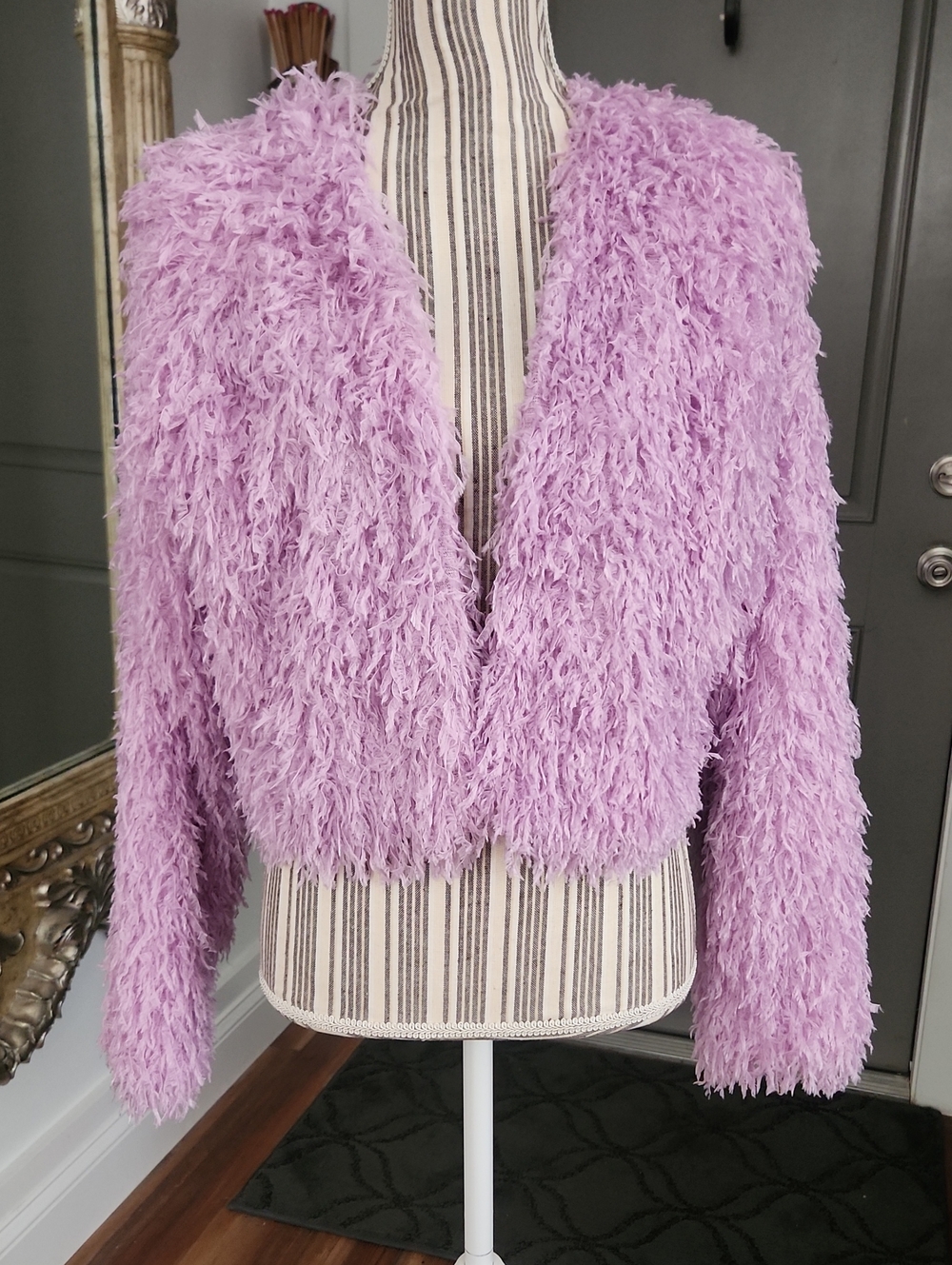 Blue Blush Lilac Faux-Fur Teddy Cropped Jacket